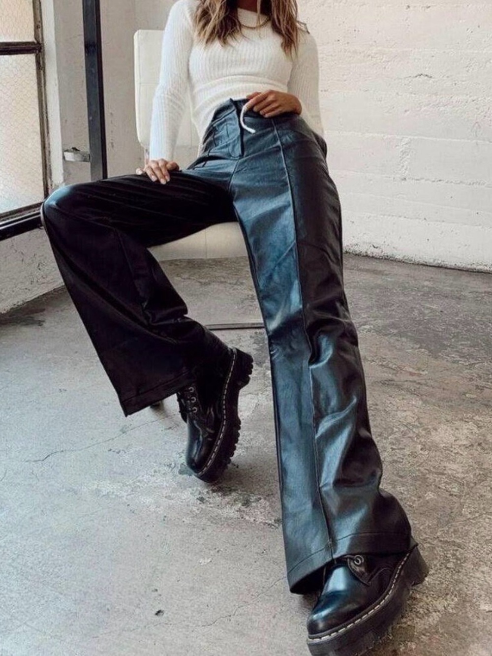 Lioness Maple Street Pants Black Faux Leather Wide-Leg Jeans